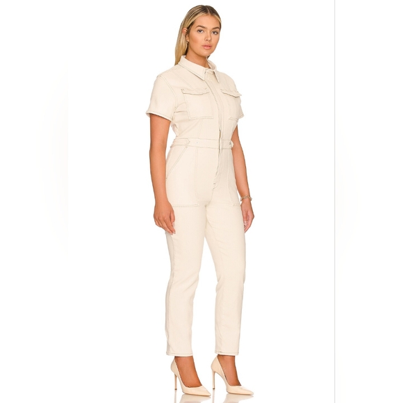 B9. GOOD AMERICAN FIT FOR SUCCESS DENIM JUMPSUIT IN BONE01 - Picture 4 of 11